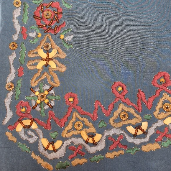 Ghinelli Embroidered Vest Size 40 Medium Beaded Wood Buttons Lined Statement - Picture 5 of 6